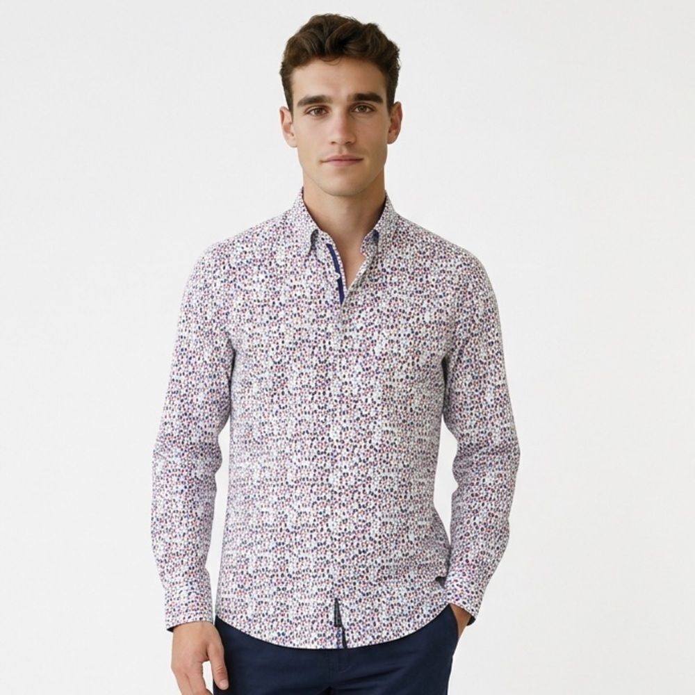 Guide London Blue/Pink/white Splatter Dot Button Down dress shirt